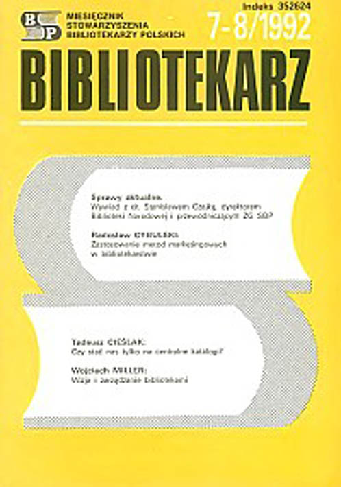 Okładka Bibliotekarz 1992, nr 7-8
