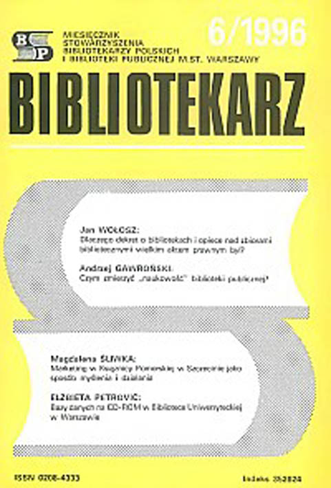 Okładka Bibliotekarz 1996, nr 6