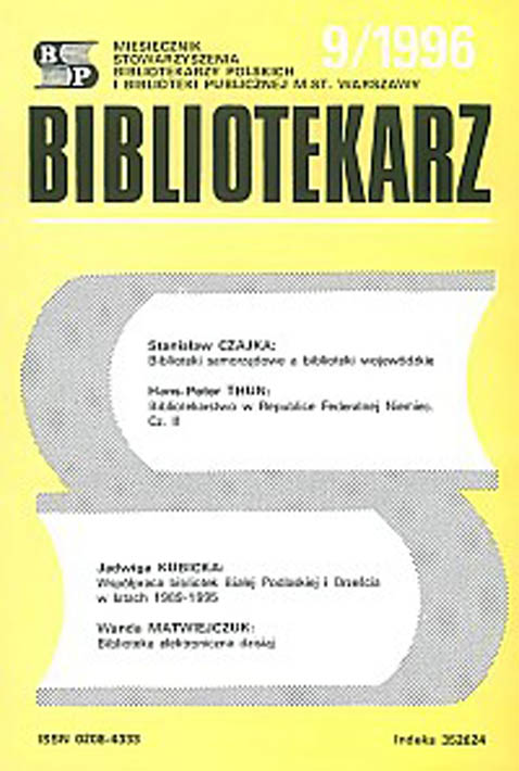 Okładka Bibliotekarz 1996, nr 9