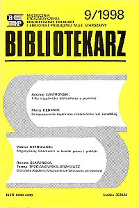 Okładka Bibliotekarz 1998, nr 9