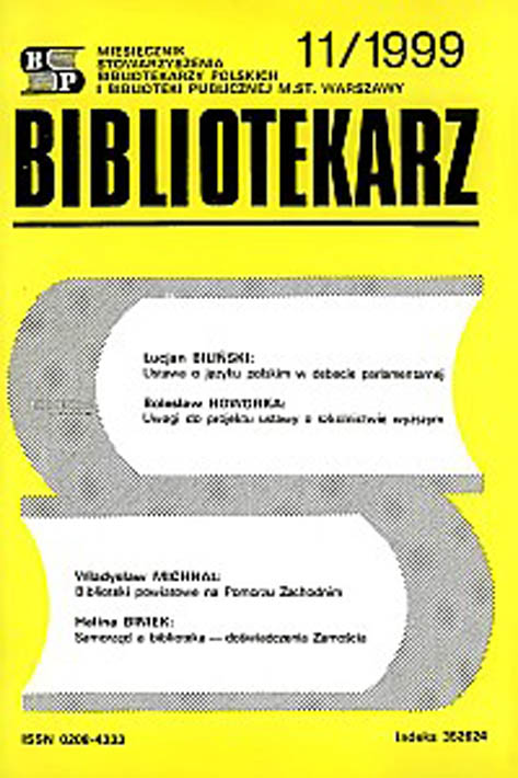 Okładka Bibliotekarz 1999, nr 11