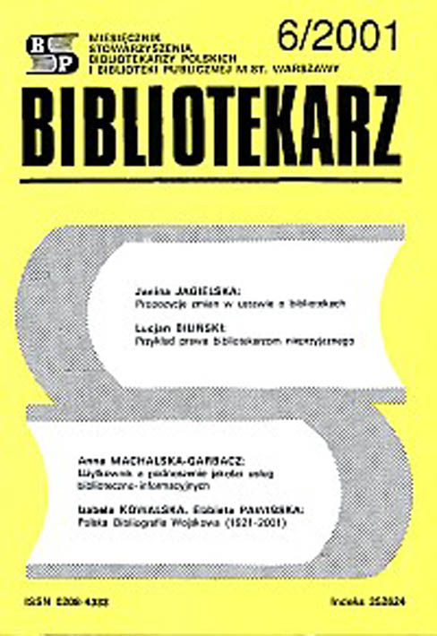 Okładka Bibliotekarz 2001, nr 6