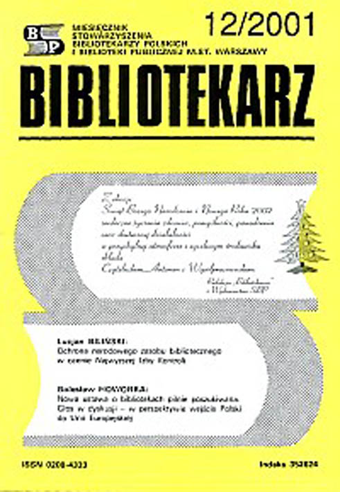 Okładka Bibliotekarz 2001, nr 12