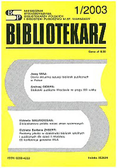 Okładka Bibliotekarz 2003, nr 1