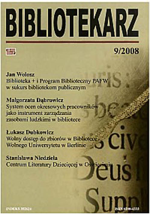 Okładka Bibliotekarz 2008, nr 9