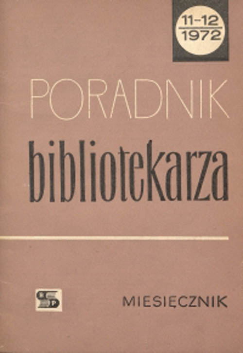 Okładka Poradnik Bibliotekarza 1972, nr 11-12