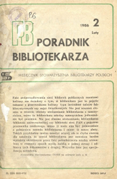 Okładka Poradnik Bibliotekarza 1986, nr 2