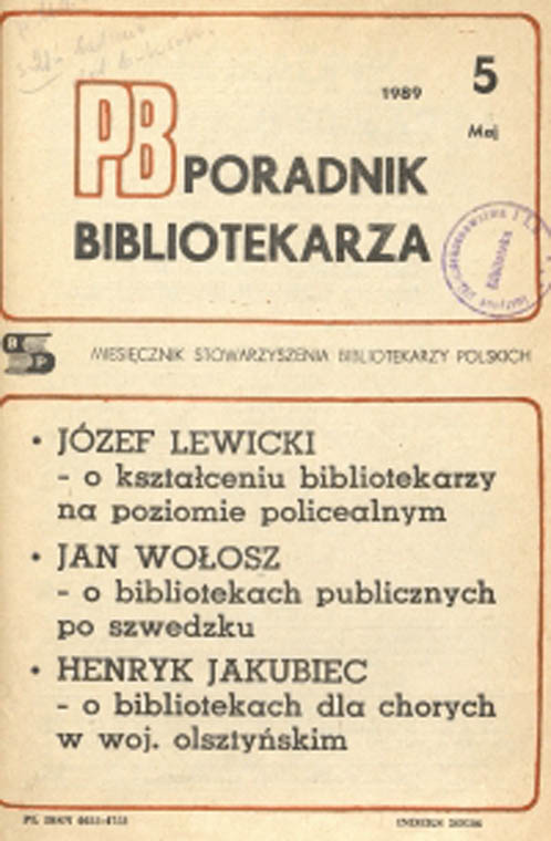 Okładka Poradnik Bibliotekarza 1989, nr 5