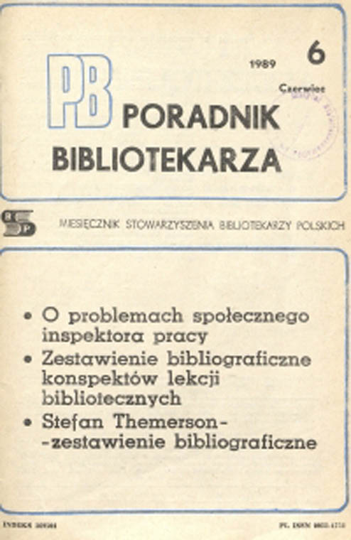 Okładka Poradnik Bibliotekarza 1989, nr 6