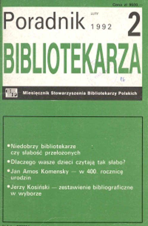 Okładka Poradnik Bibliotekarza 1992, nr 2