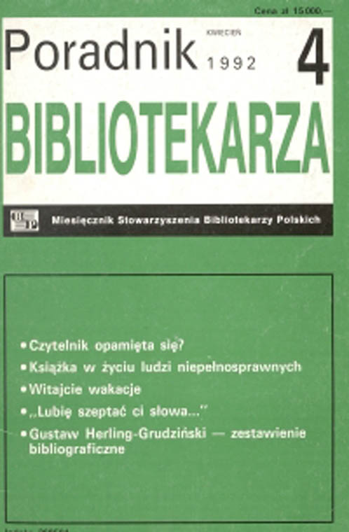 Okładka Poradnik Bibliotekarza 1992, nr 4