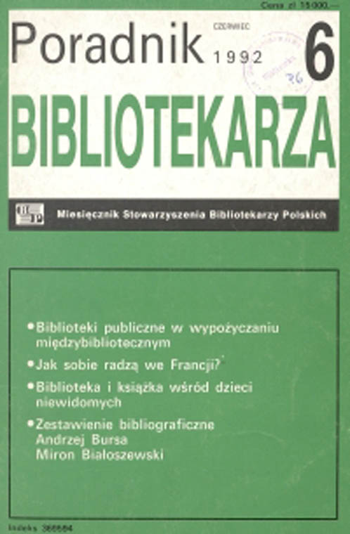 Okładka Poradnik Bibliotekarza 1992, nr 6