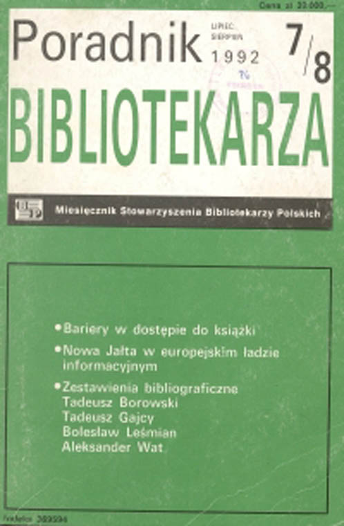 Okładka Poradnik Bibliotekarza 1992, nr 7-8