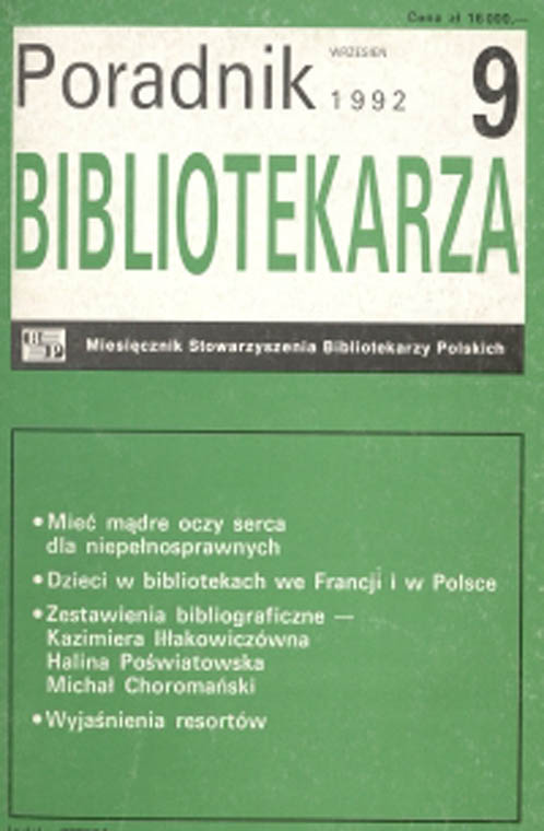 Okładka Poradnik Bibliotekarza 1992, nr 9