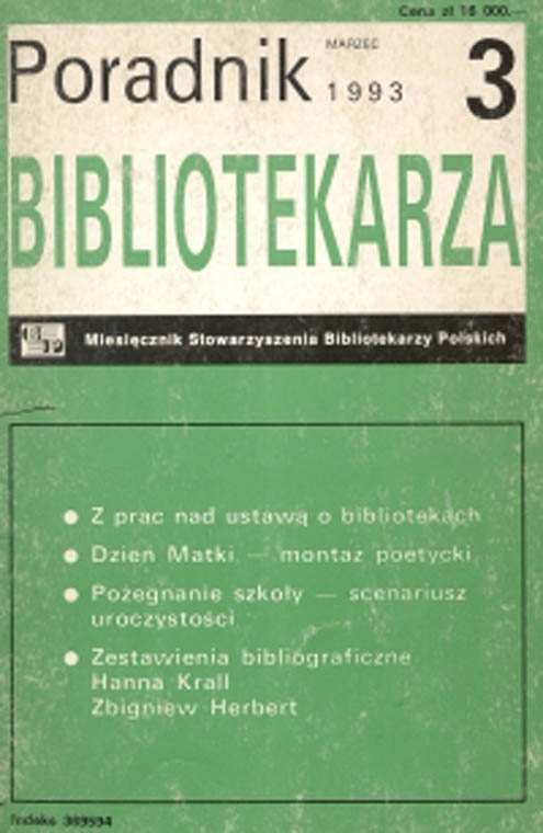 Okładka Poradnik Bibliotekarza 1993, nr 3