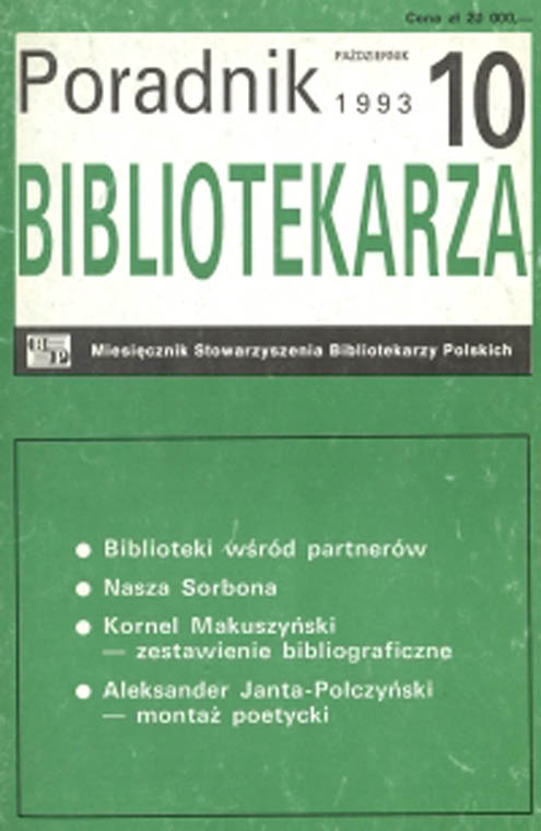 Okładka Poradnik Bibliotekarza 1993, nr 10