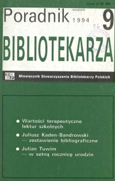 Okładka Poradnik Bibliotekarza 1994, nr 9