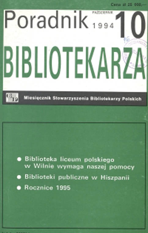 Okładka Poradnik Bibliotekarza 1994, nr 10