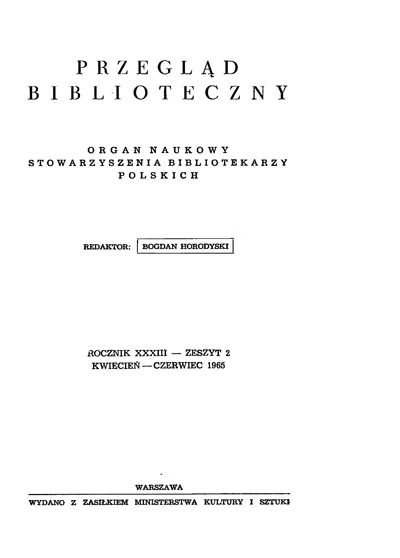 Okładka Przegląd Biblioteczny 1965, z. 2