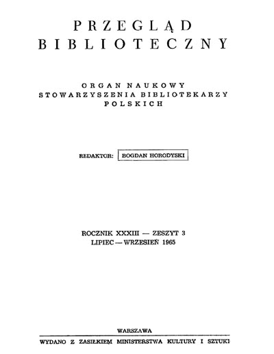 Okładka Przegląd Biblioteczny 1965, z. 3