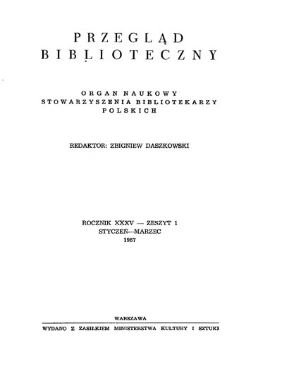 Okładka Przegląd Biblioteczny 1967, z. 1