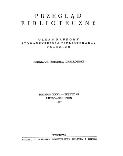 Okładka Przegląd Biblioteczny 1967, z. 3-4
